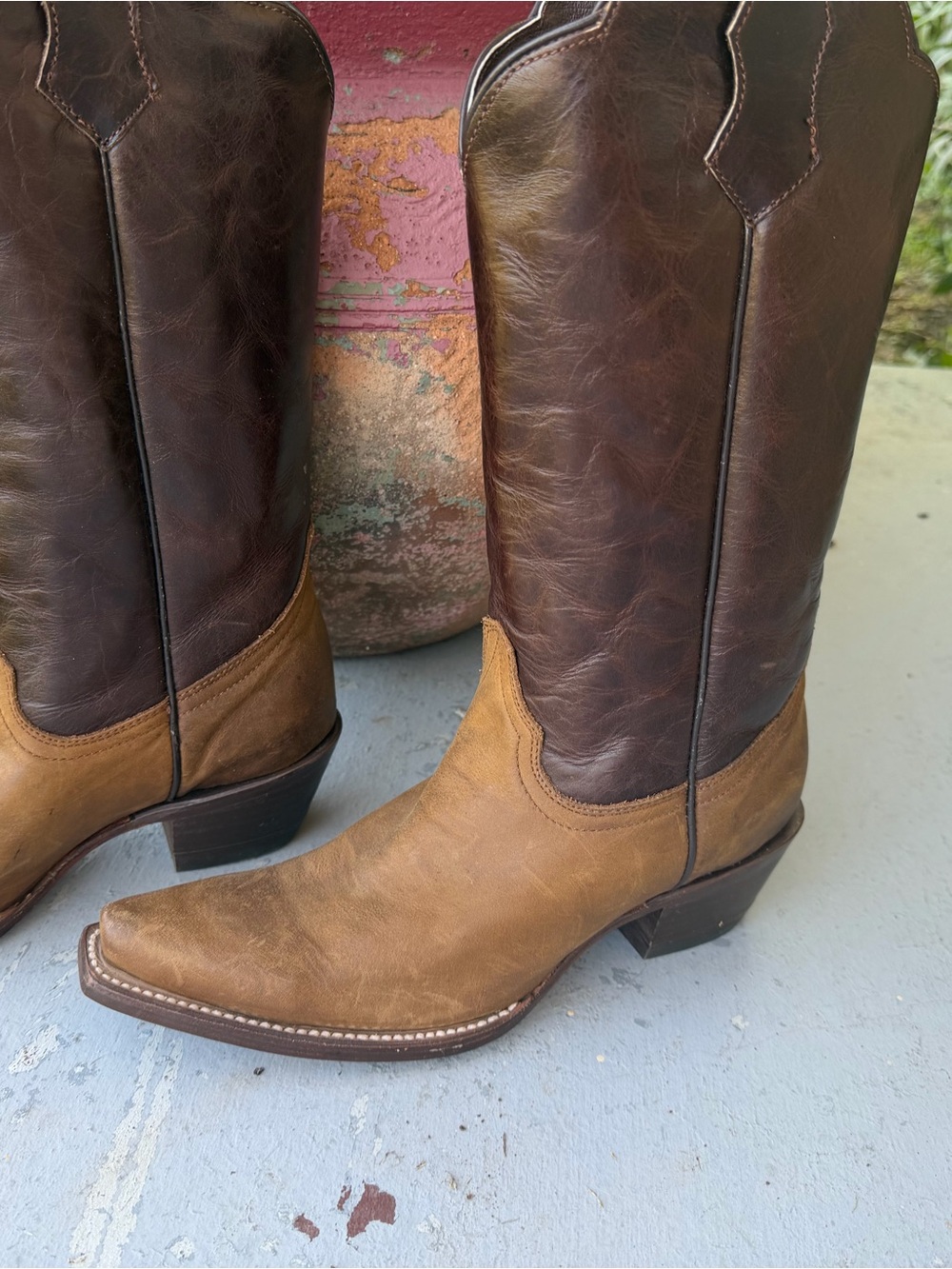RW&CO. Two-Tone Brown Tan Leather Lace-Up Western Boots